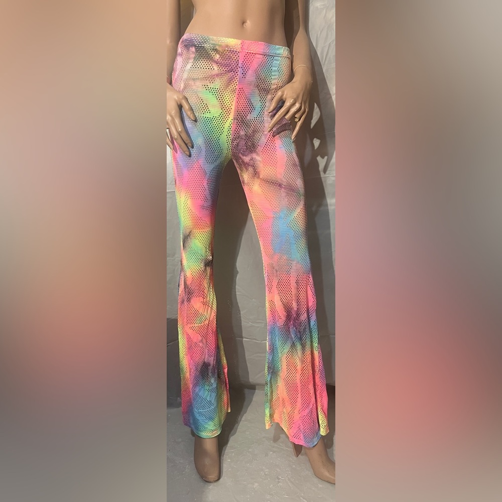 Kincine Curve Colorful Tie-Dye Mesh Women's Pants Size L